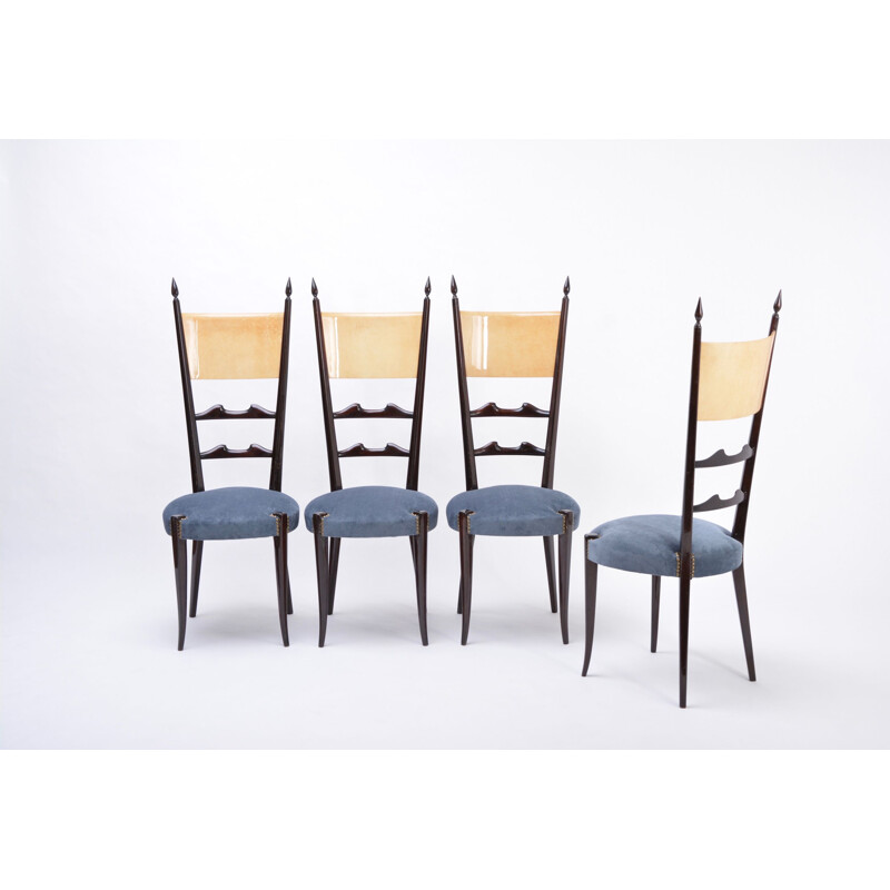 Set of 4 vintage Aldo Tura high back dining chairs