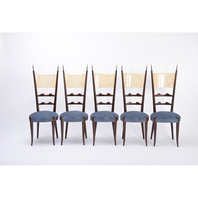 Set of 5 vintage Aldo Tura high back dining chairs