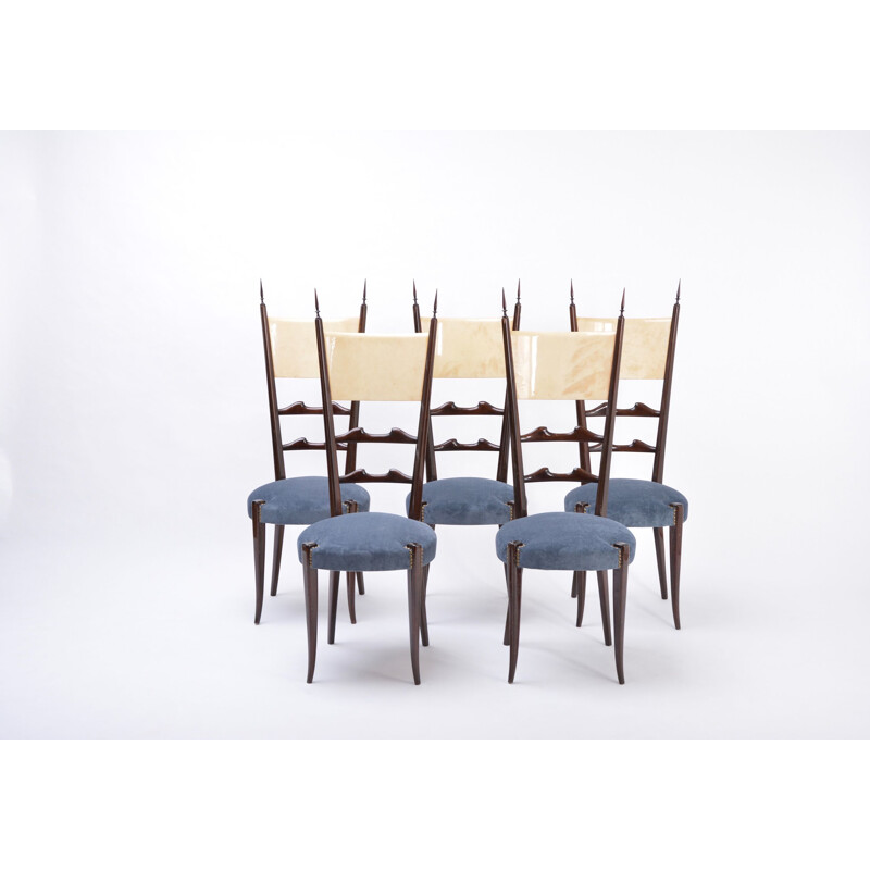 Set van 5 vintage stoelen met hoge rugleuning Aldo Tura