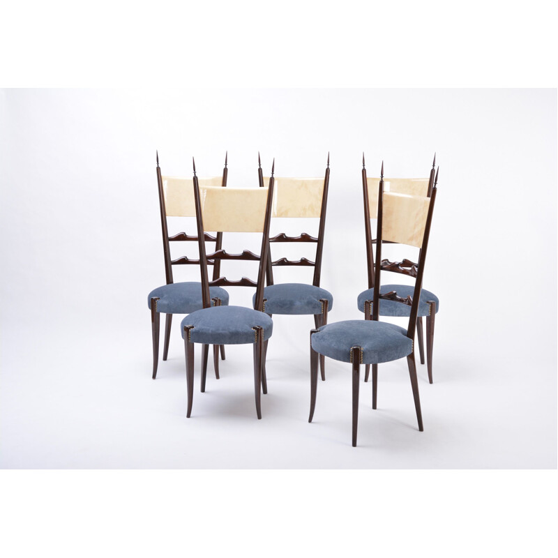 Set of 5 vintage Aldo Tura high back dining chairs