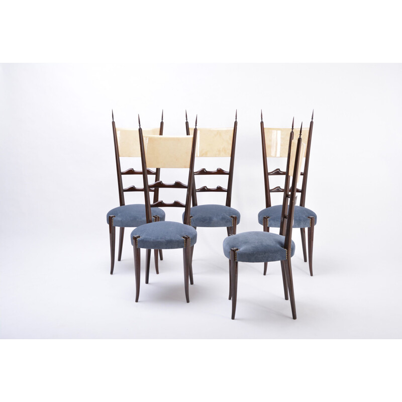 Set of 5 vintage Aldo Tura high back dining chairs