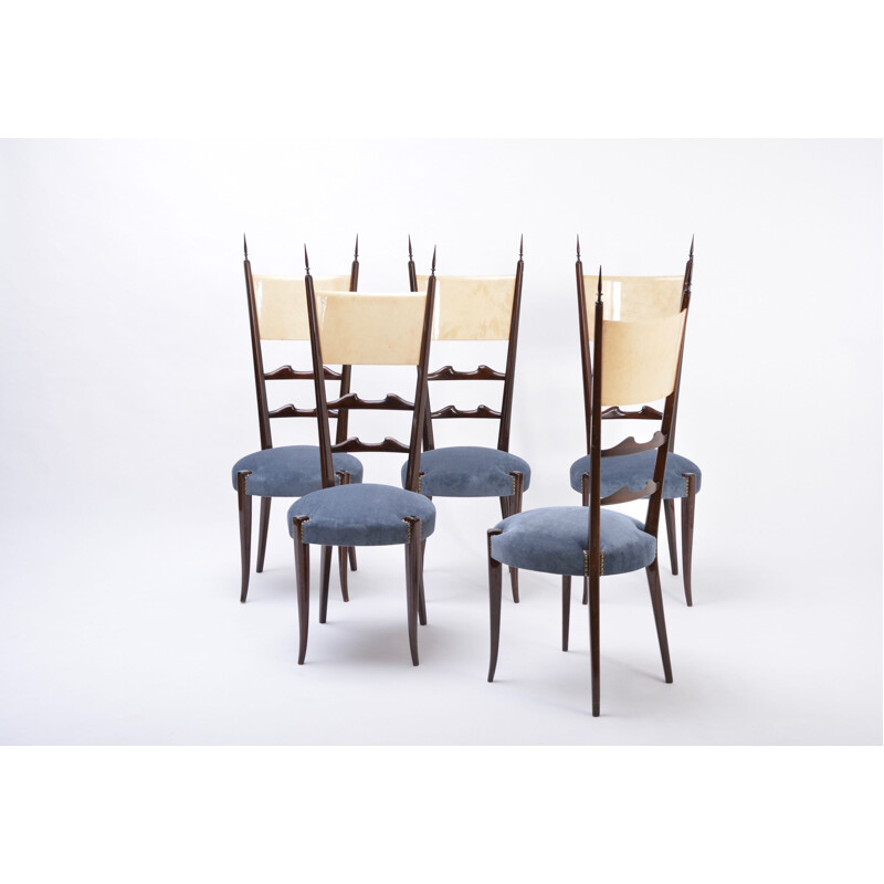 Set of 5 vintage Aldo Tura high back dining chairs