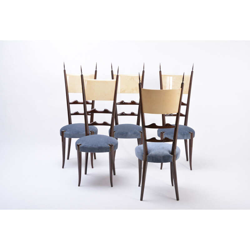 Set of 5 vintage Aldo Tura high back dining chairs