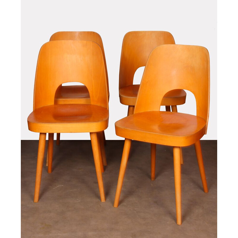 Set of 4 vintage wooden chairs by Oswald Haerdtl for Ton 1960s