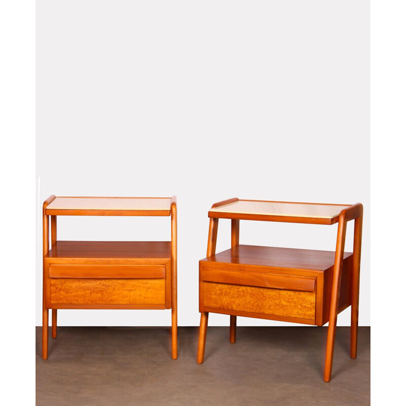 Pair of vintage wooden and opaline night tables by Jitona 1960