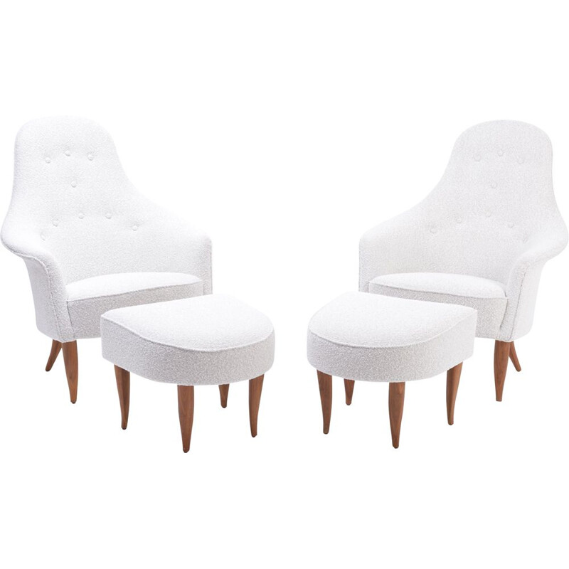 Pair of vintage reupholstered lounge chairs by Kerstin Hörlin-Holmquist 1956s