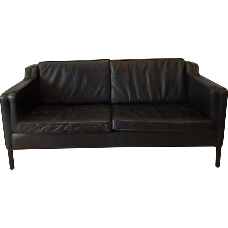 Stouby Scandinavian 2-seater sofa in black leather - 1970s