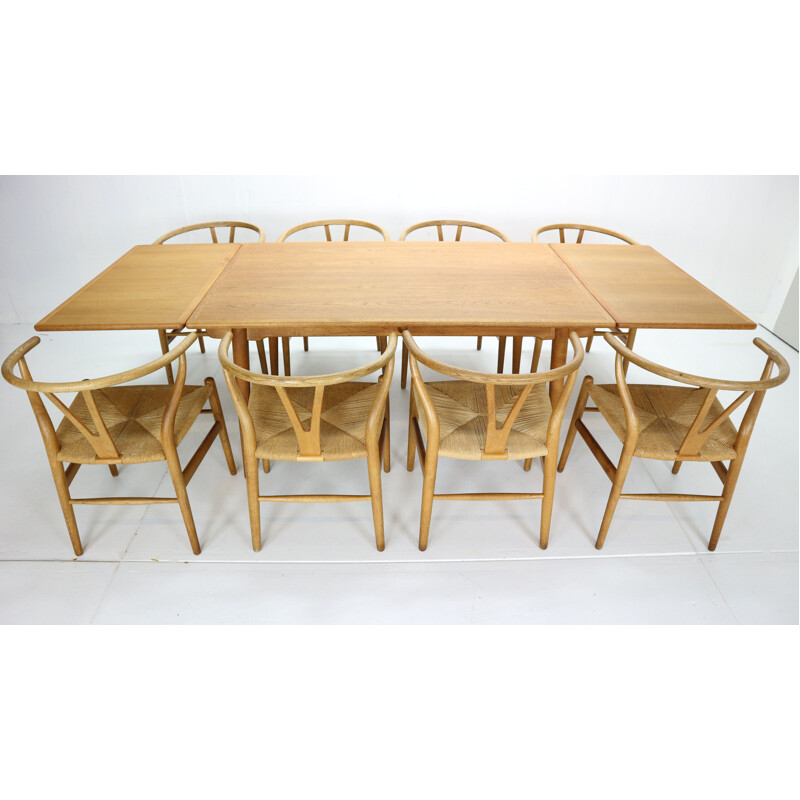 Set of 8 Vintage Dinning Room Of Wishbone CH24 Chairs & Dining Table AT-312  Hans J. Wegner