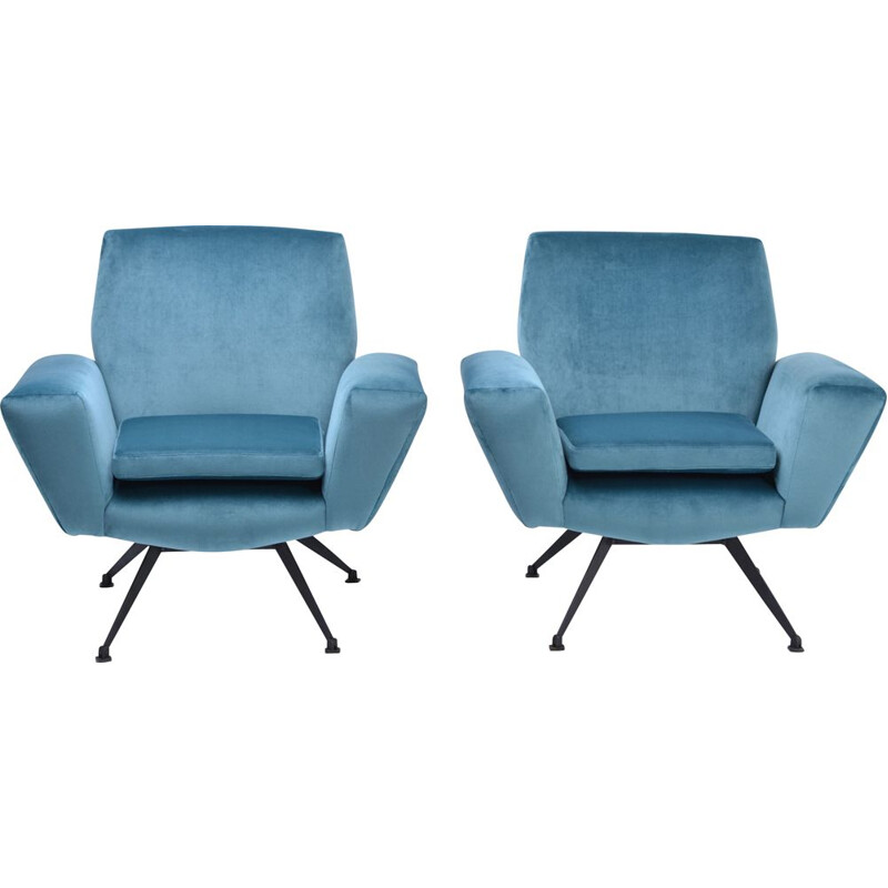 Pair of vintage lounge chairs by Lenzi Italian 1950s