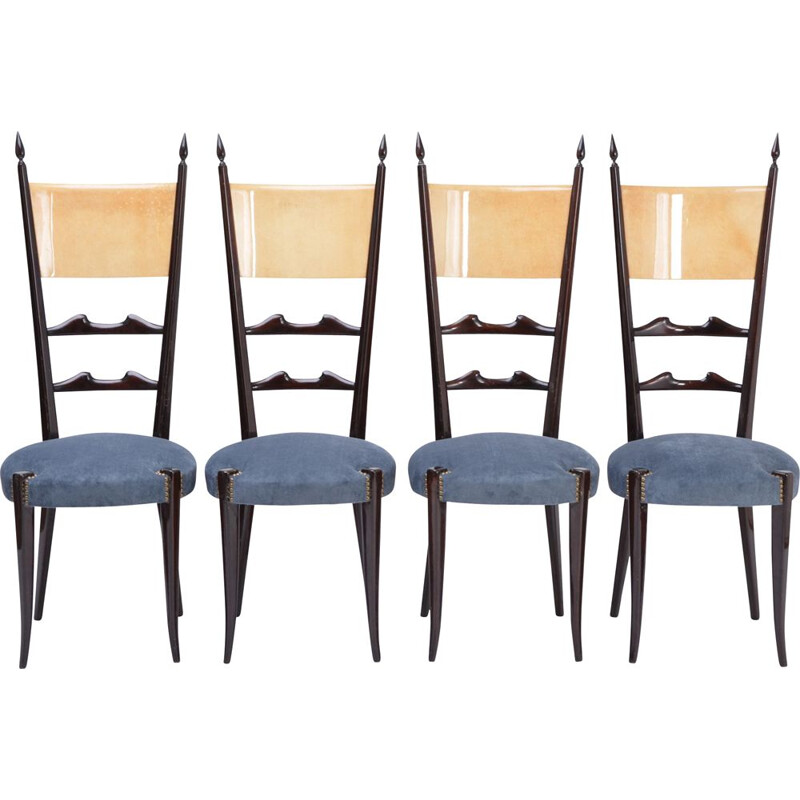 Set van 4 vintage stoelen met hoge rugleuning Aldo Tura