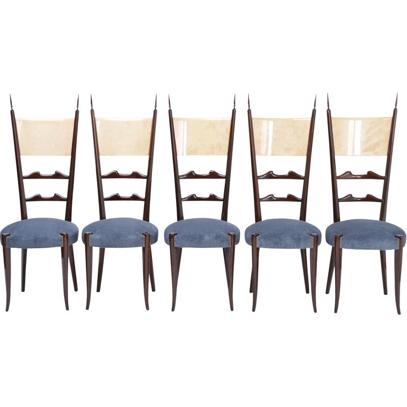 Set of 5 vintage Aldo Tura high back dining chairs