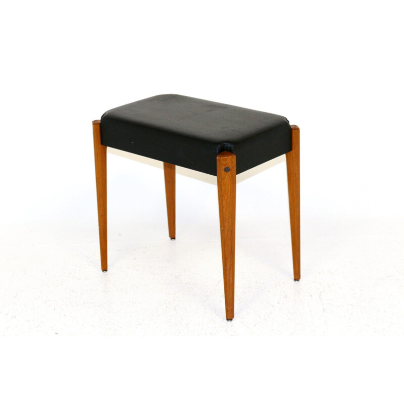 Vintage imitation leather and teak footrest, Sweden, 1950