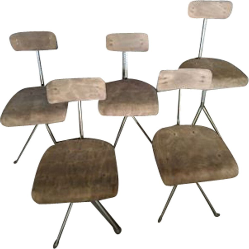 Set van 5 Zweedse Odlberg Olson vintage stoelen 1960