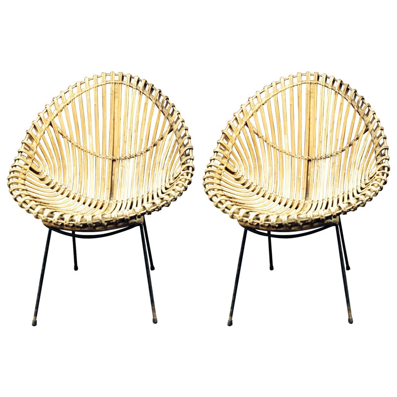 Pair of armchairs Rattan vintage - 50s