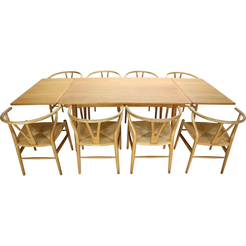 Set of 8 Vintage Dinning Room Of Wishbone CH24 Chairs & Dining Table AT-312  Hans J. Wegner