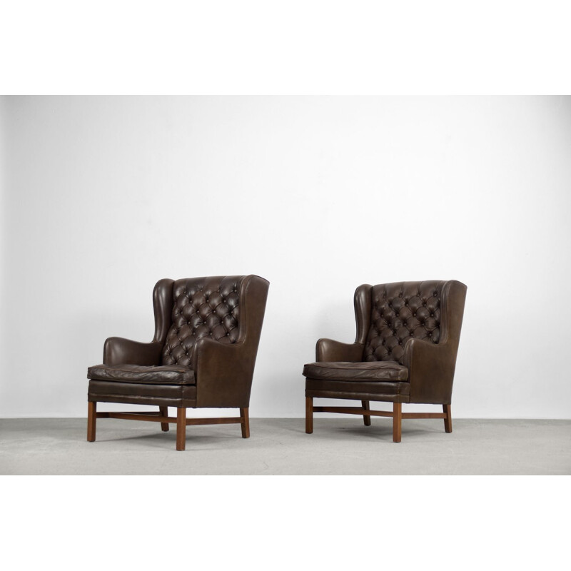 Pair of vintage leather armchairs for OPE Möbler Scandinavian, Sweden 1960