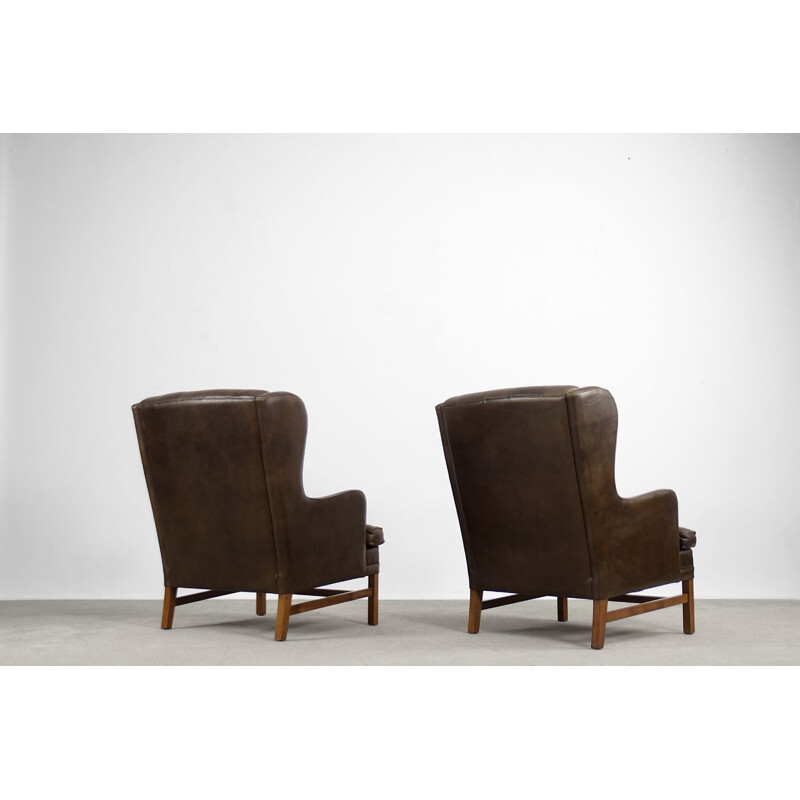 Pair of vintage leather armchairs for OPE Möbler Scandinavian, Sweden 1960
