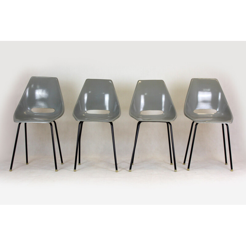 Set of 4 vintage Fiberglass Chairs by Miroslav Navratil for Vertex 1960s