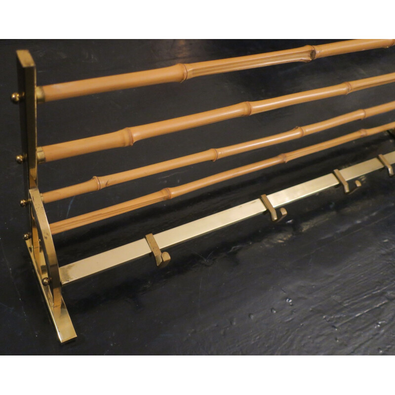 Vintage Bamboo and Brass Coat and Hat Rack 1960s