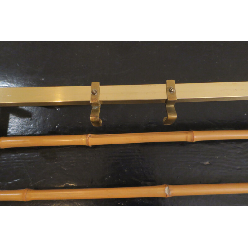 Vintage Bamboo and Brass Coat and Hat Rack 1960s