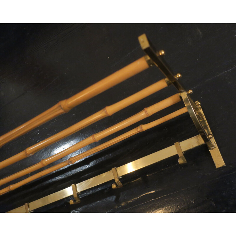 Vintage Bamboo and Brass Coat and Hat Rack 1960s