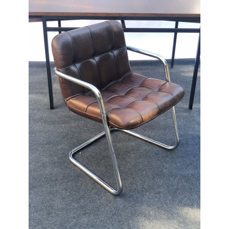 Vintage armchair Storm by Yves Christin Airborne in brown leather 1970s