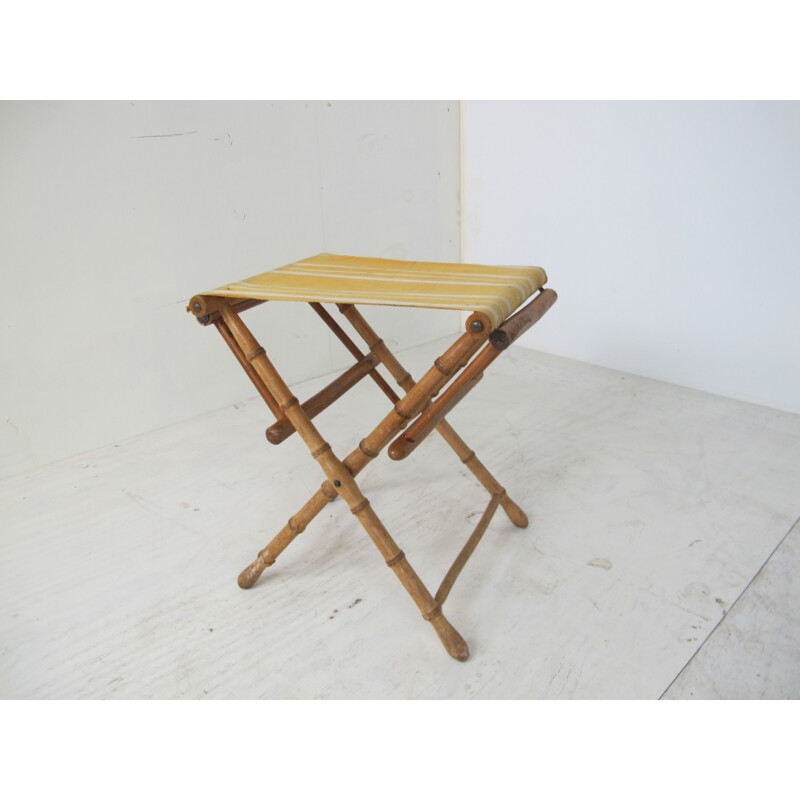 Chaise pliante vintage en bois et faux bambou faite à la main 1930