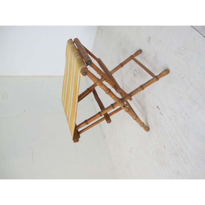 Vintage-Klappstuhl aus Holz und falschem Bambus, handgefertigt 1930