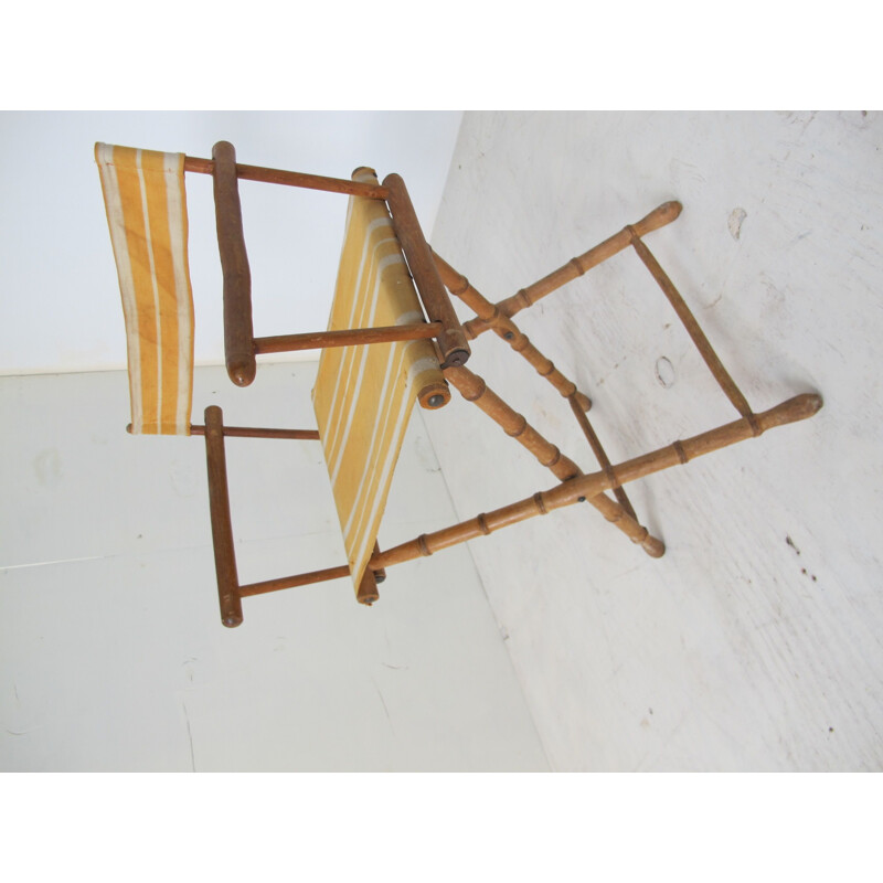 Chaise pliante vintage en bois et faux bambou faite à la main 1930