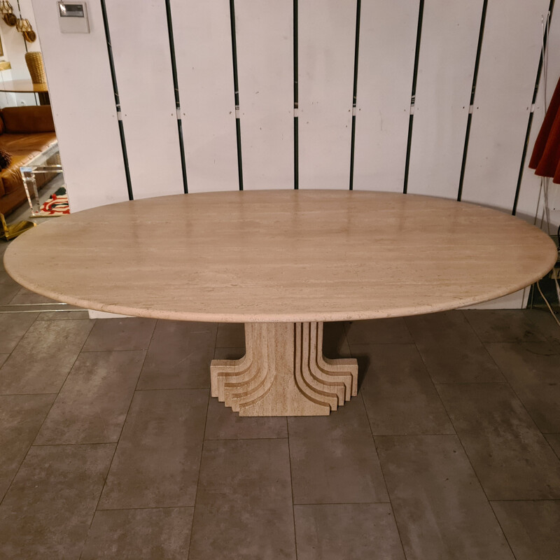 Vintage travertine dining table "Argo" by Carlo Scarpa 1975s