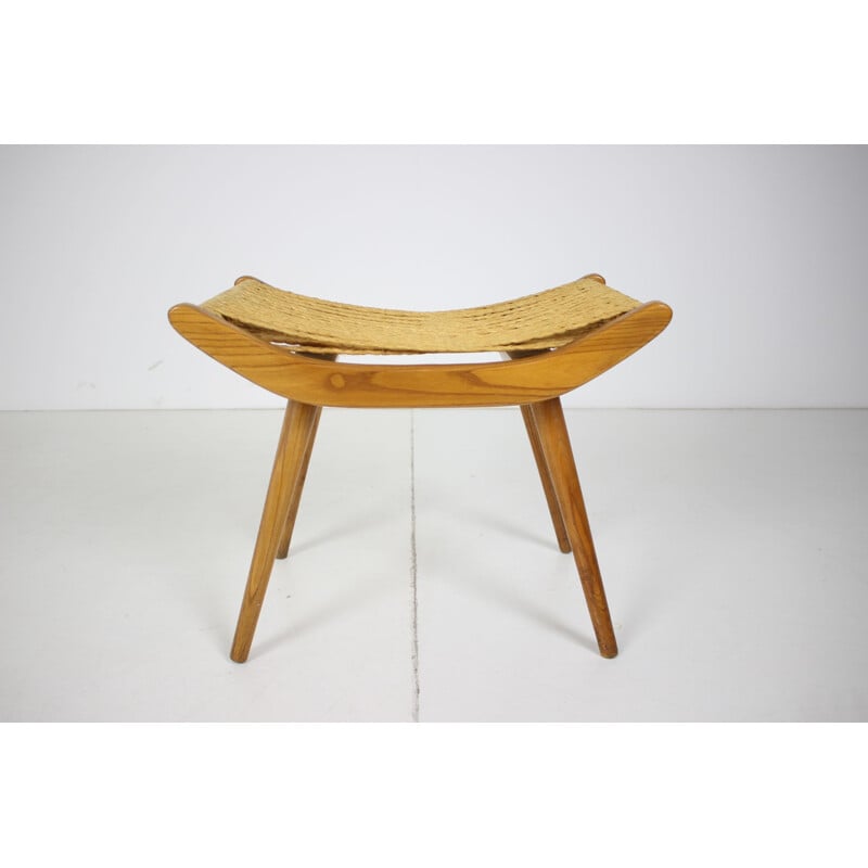 Mid-century wooden footstool Czechoslovakia 1960s