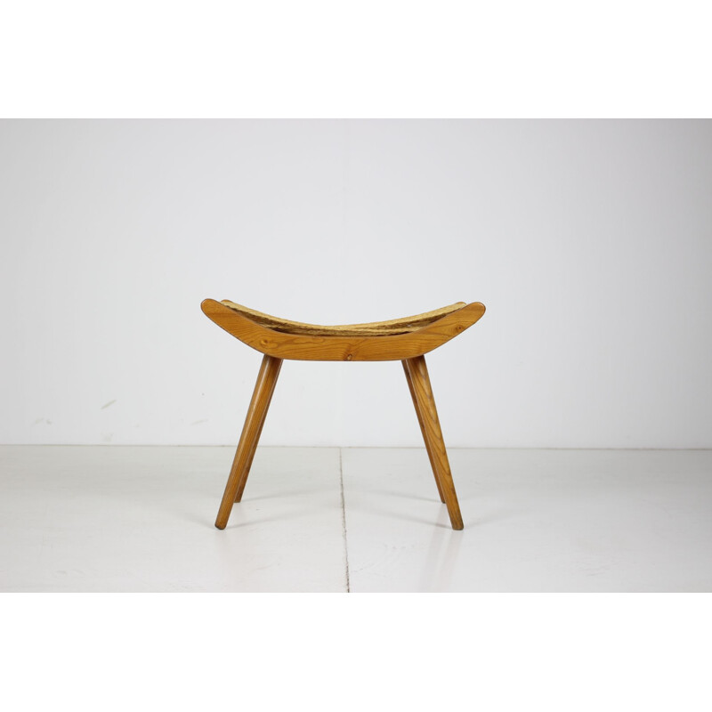 Mid-century wooden footstool Czechoslovakia 1960s