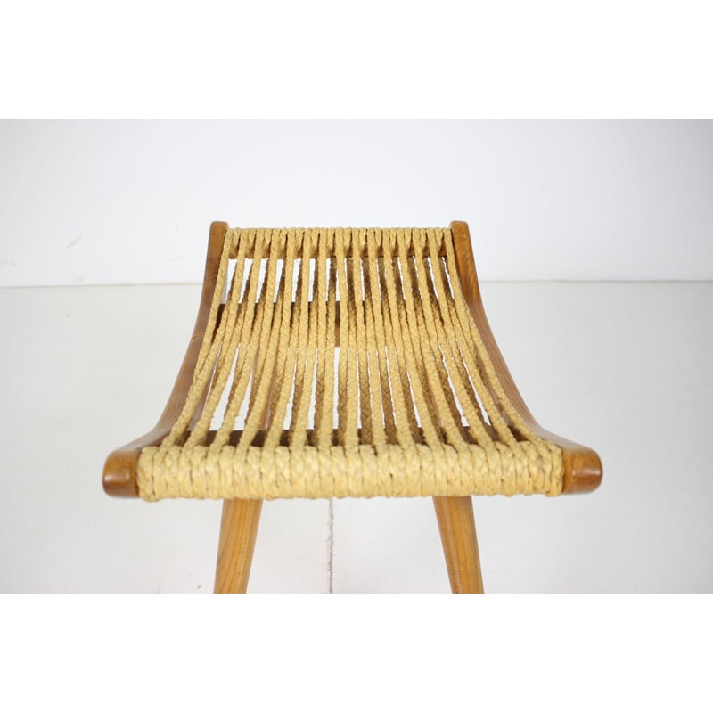 Mid-century wooden footstool Czechoslovakia 1960s