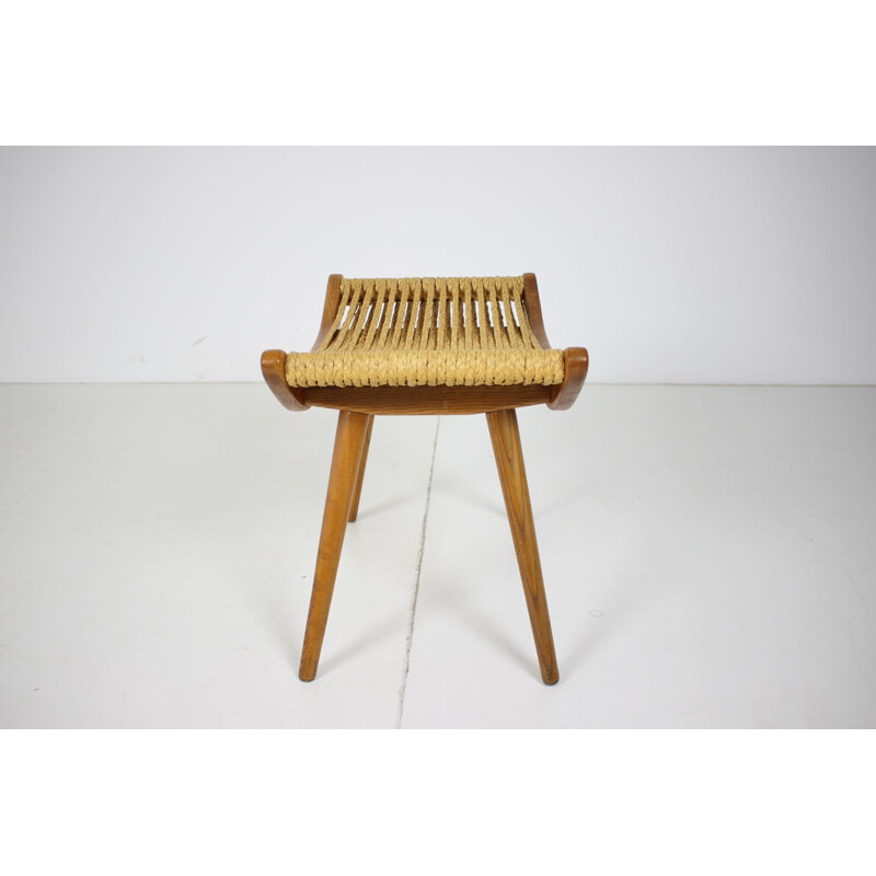 Mid-century wooden footstool Czechoslovakia 1960s