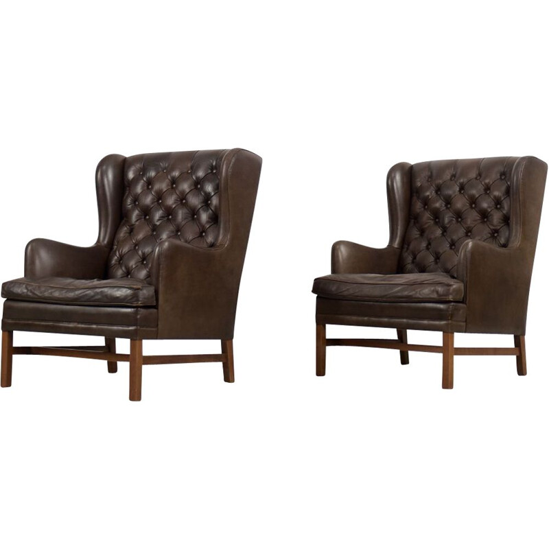 Pair of vintage leather armchairs for OPE Möbler Scandinavian, Sweden 1960