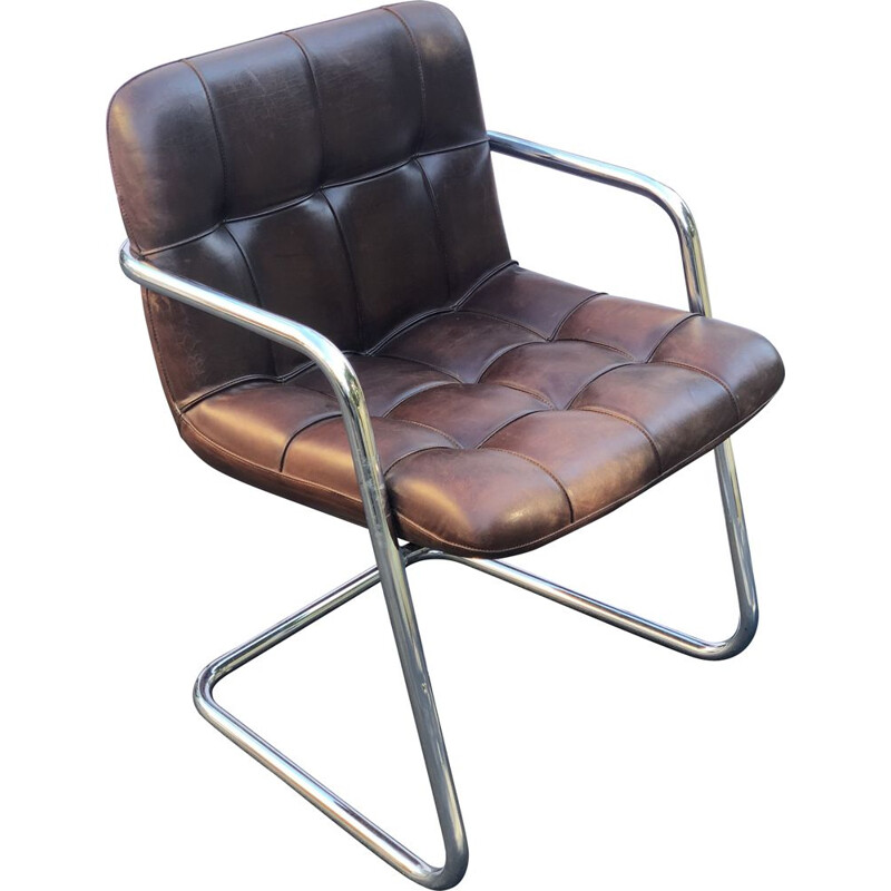 Vintage armchair Storm by Yves Christin Airborne in brown leather 1970s