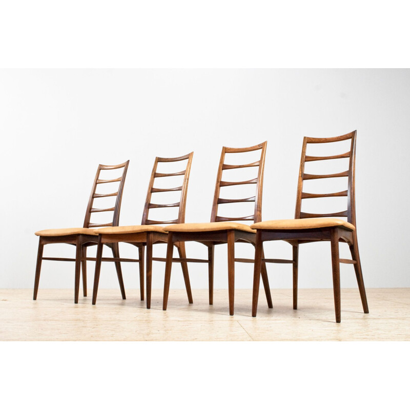 Set of 4 Vintage Niels Koefoed Rosewood High Spindle chairs in Full Grain Leather 1960s