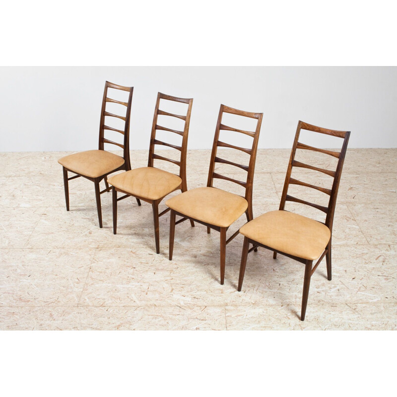Set of 4 Vintage Niels Koefoed Rosewood High Spindle chairs in Full Grain Leather 1960s