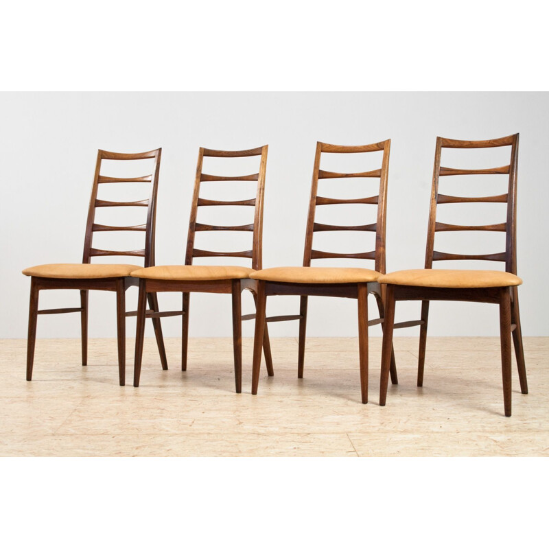 Set of 4 Vintage Niels Koefoed Rosewood High Spindle chairs in Full Grain Leather 1960s