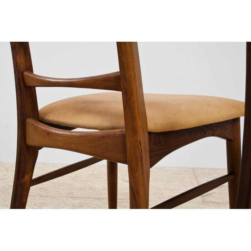 Set of 4 Vintage Niels Koefoed Rosewood High Spindle chairs in Full Grain Leather 1960s