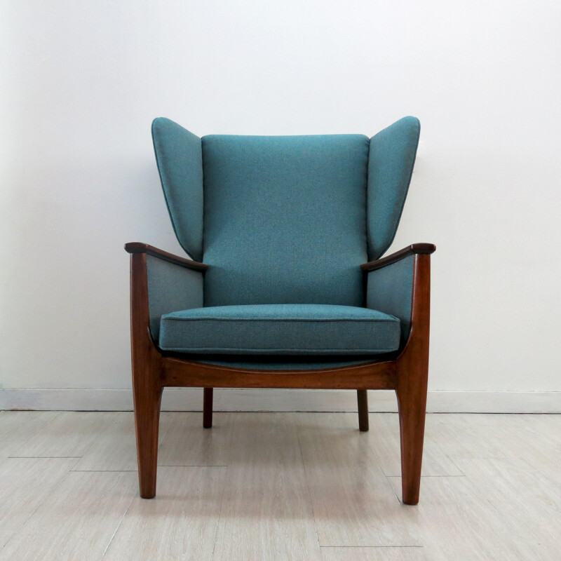 Parker Knoll "Wingback" armchair in teak and fabric - 1960s