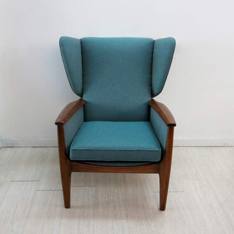 Parker Knoll "Wingback" armchair in teak and fabric - 1960s