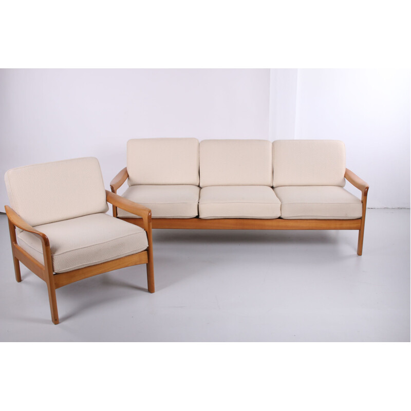 Sofá y sillón escandinavo vintage blanco de 3 plazas 1960