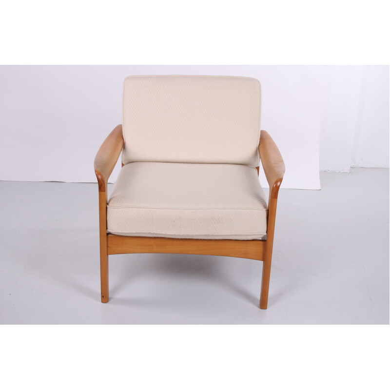 Vintage 3-seater sofa and armchair white Creme Scandinavian 1960s