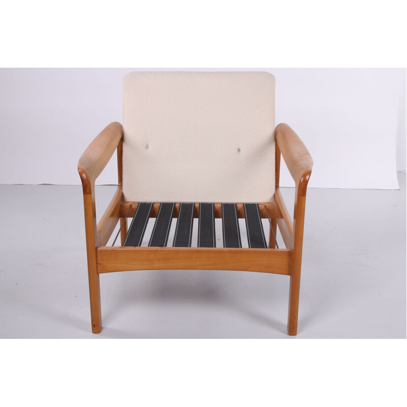 Canapé et fauteuil 3 places vintage blanc Creme Scandinave 1960