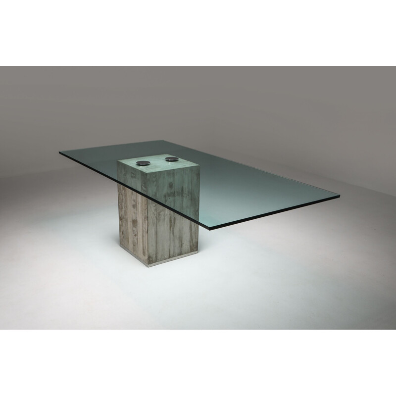 Vintage Saporiti Concrete and Glass Dining Table 1970s
