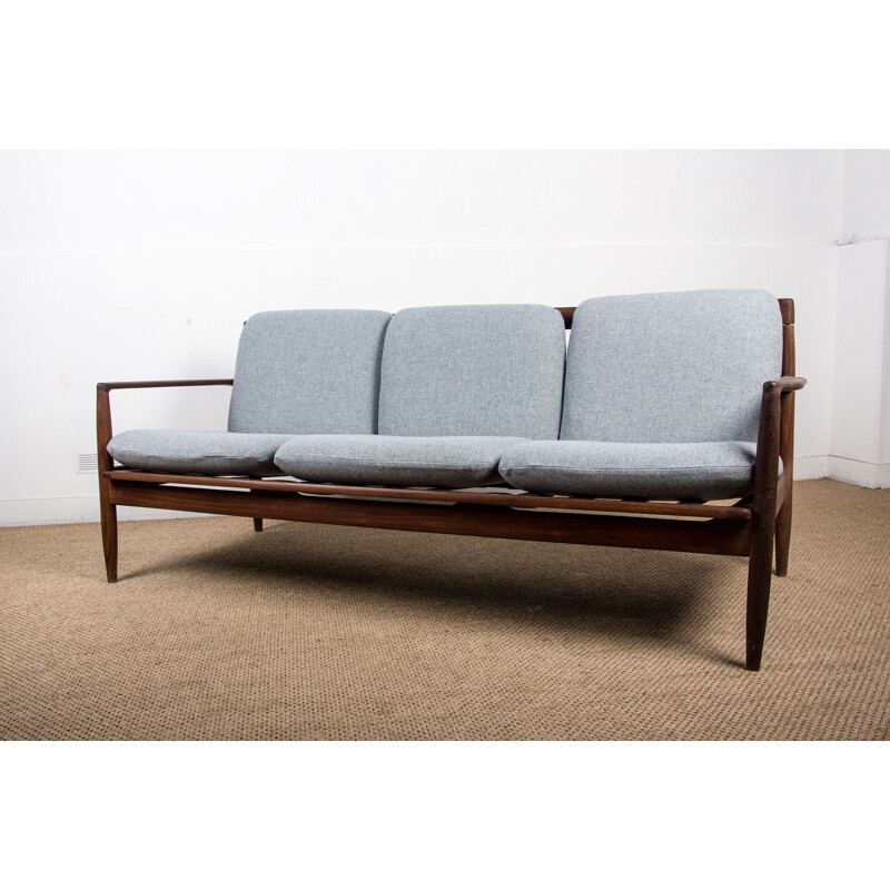 Vintage 3 seater dark teak sofa by Ib Kofod Larsen Danish 1960s