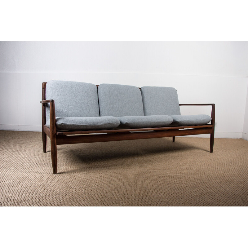 Vintage 3 seater dark teak sofa by Ib Kofod Larsen Danish 1960s