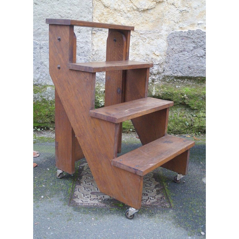 Vintage oak bookcase stepladder 1950s