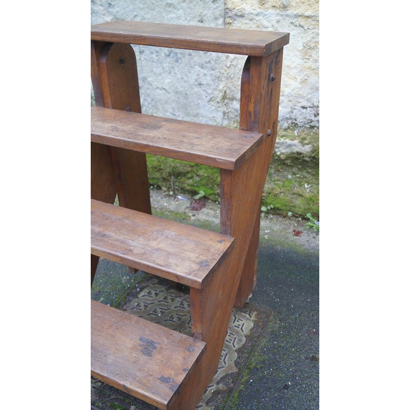 Vintage oak bookcase stepladder 1950s